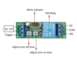 DC 12V Dual Delay Relay Module Adjustable Time 100s-ON 100s-OFF Trigger Control Switch